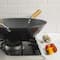 Kenmore® Hammond 14'' Black Flat Bottom Carbon Steel Wok with Wooden Handles